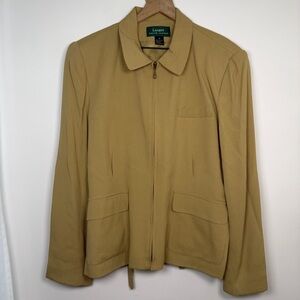 VTG Lauren Ralph Lauren Harrington Full Zip Jacket Tan Collared Preppy Size 16